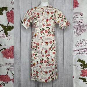 VTG 60s Shirt Shift by Hyannis Sportswear Dress, Floral & Sheet Music Print, Med